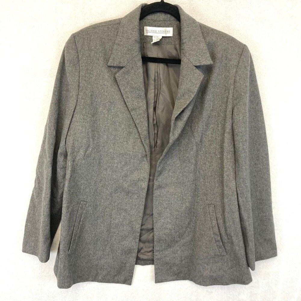 Valerie Stevens Wool & Cashmere Blazer Jacket Womens Size 12 Open‎ Front Gray